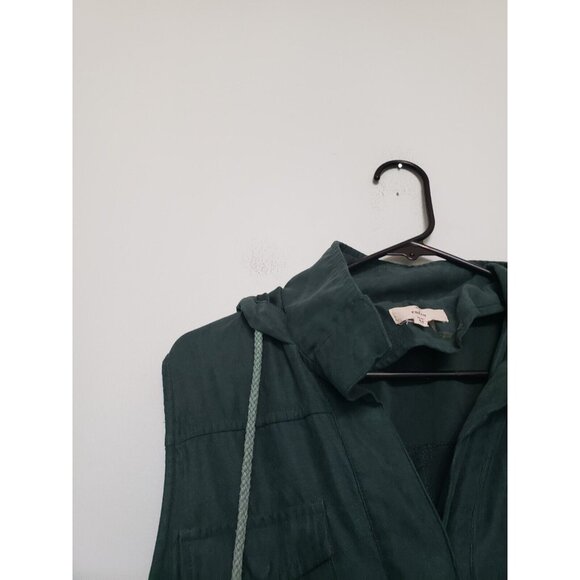 Entro Women M Vest Snap Dark Green Pockets Utility Hooded Cargo Drawstring Waist - Picture 4 of 6